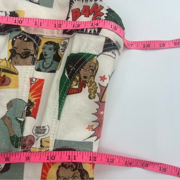 Reformation Davies Bustier Denim Mini Dress comic print sz 2 - Picture 6 of 9
